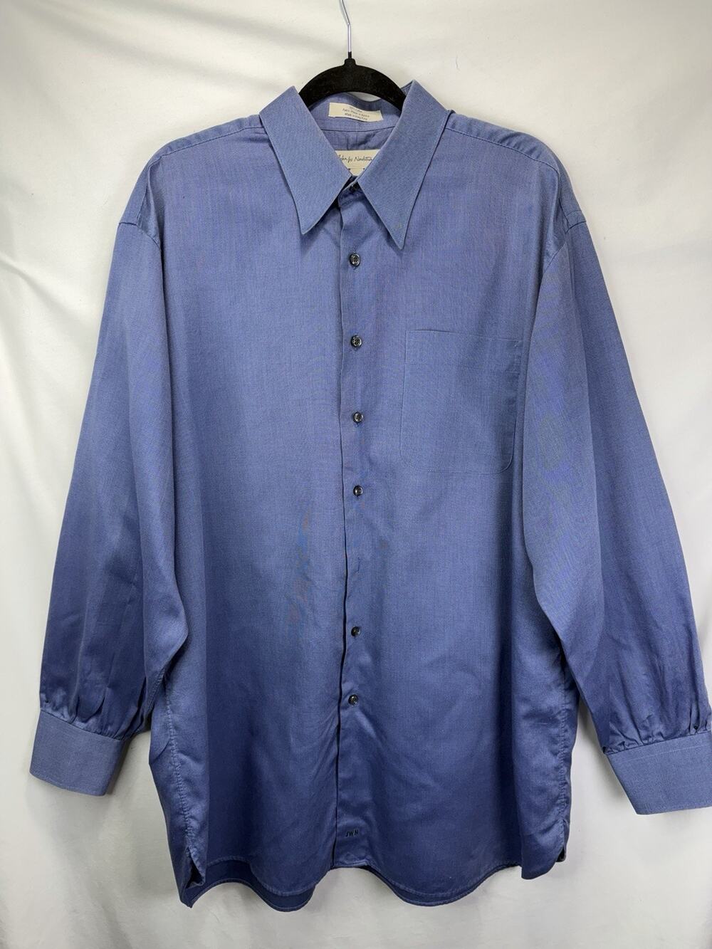 John W. Nordstrom Blue Classic 100% Cotton Button Up Dress Shirt Sz 17-35 Pocket